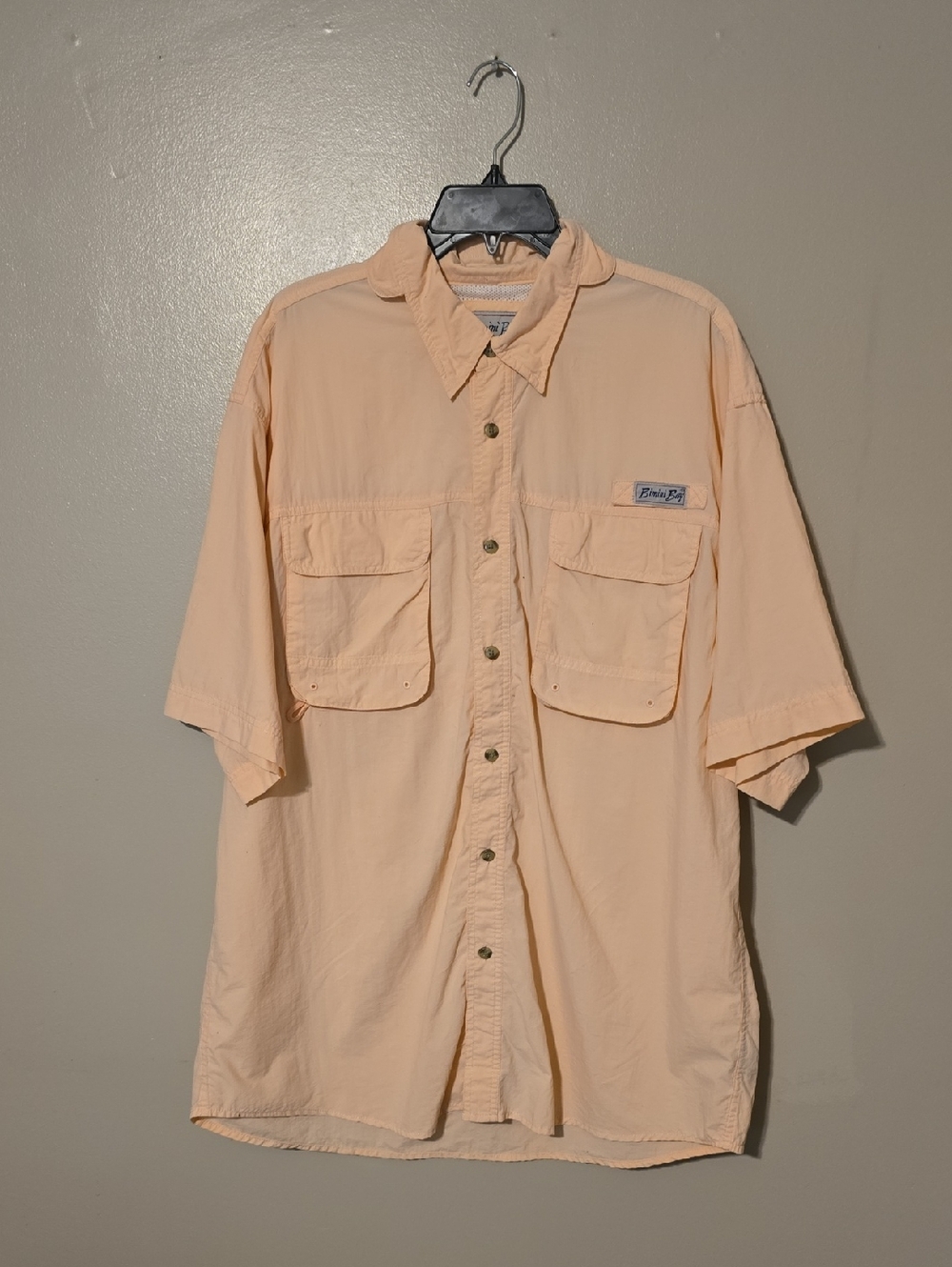 Bimini Bay Mens Fishing Shirt Size XL Pink Orange Button Up Short Sleeve